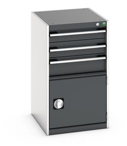 Cabinet consists of 1 x 100mm, 1 x 125mm, 1 x 150mm high drawers and 1 x 400mm high door 100% extension drawer with internal dimensions of 400mm wide x 525mm... Bott Cubio Drawer Cabinets 525 x 650 Engineering tool storage cabinets